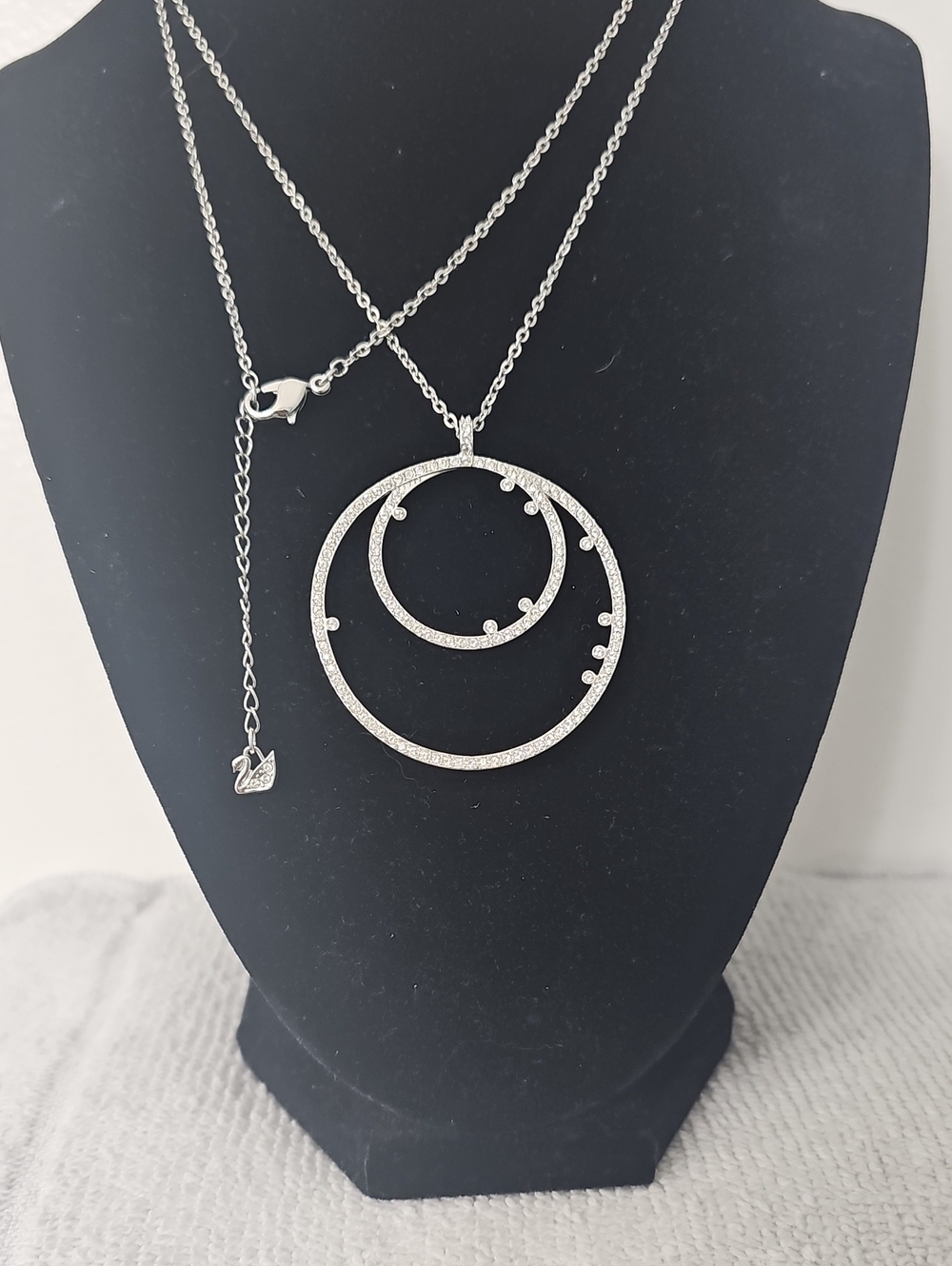 Swarovski Silver-Tone Double Circle Crystal Necklace